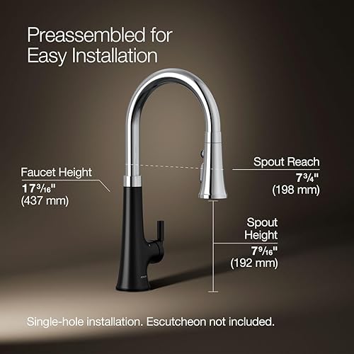 Vista 142 de KOHLER 23765-CBL Tone - Grifo de cocina semiprofesional, negro mate/cromo pulido