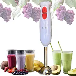 Mixer Manual Processador Bak,127v 300 w, Misturador Elétrico Turbo Portátil 2 Velocidades e 4 Lâminas de Aço Inoxidável Para Misturar Sucos de Frutas, Shakes, Purês ou Papinhas sem Esforço, Cor Branco