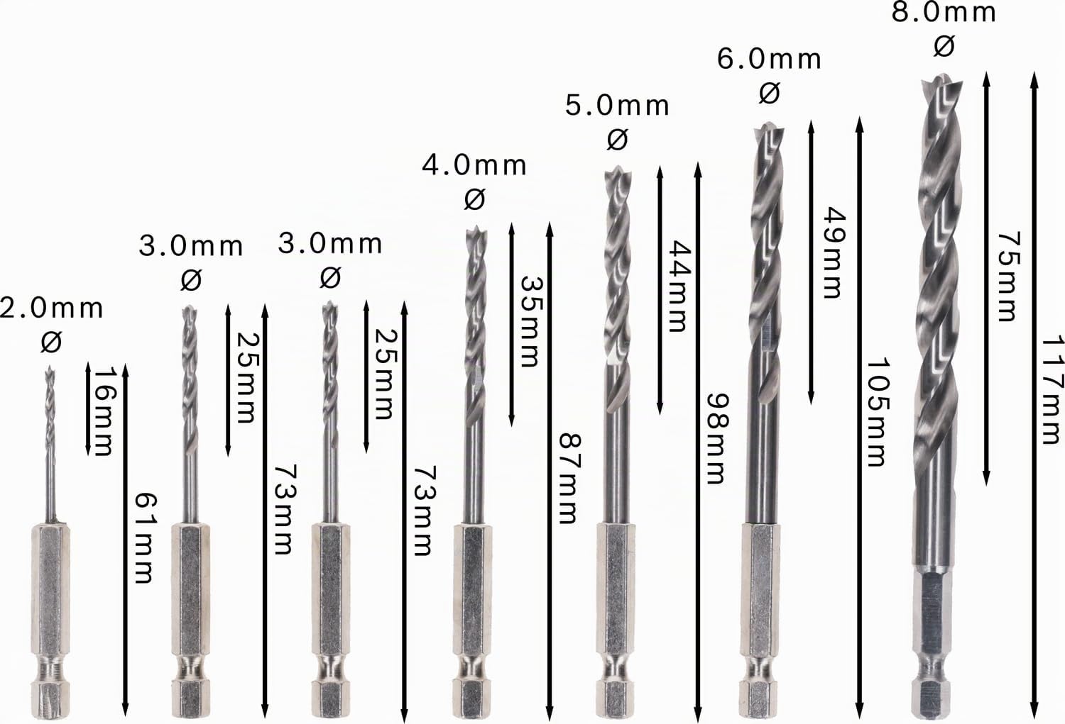 Bosch Professional Robust Line Set Punte Elicoidali per Legno con Codolo Esagonale, 2-8 mm, 7 Pezzi