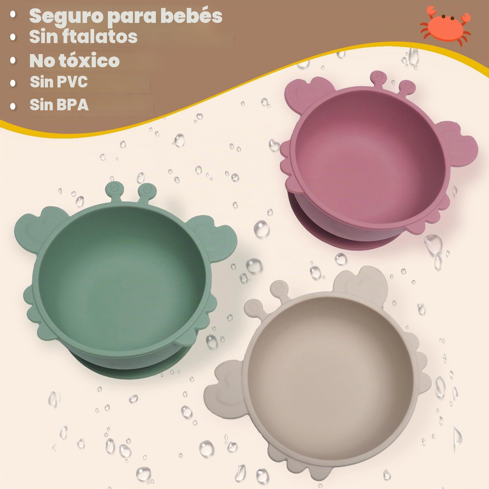 Juego de 3 Tazones para Bebés con Ventosa, Cuencos de Silicona, Tazón de Comida Antideslizante para Niños Pequeños, Plato Bebe Ventosa, Segura y sin BPA Grado Alimenticio Bol para Bebé