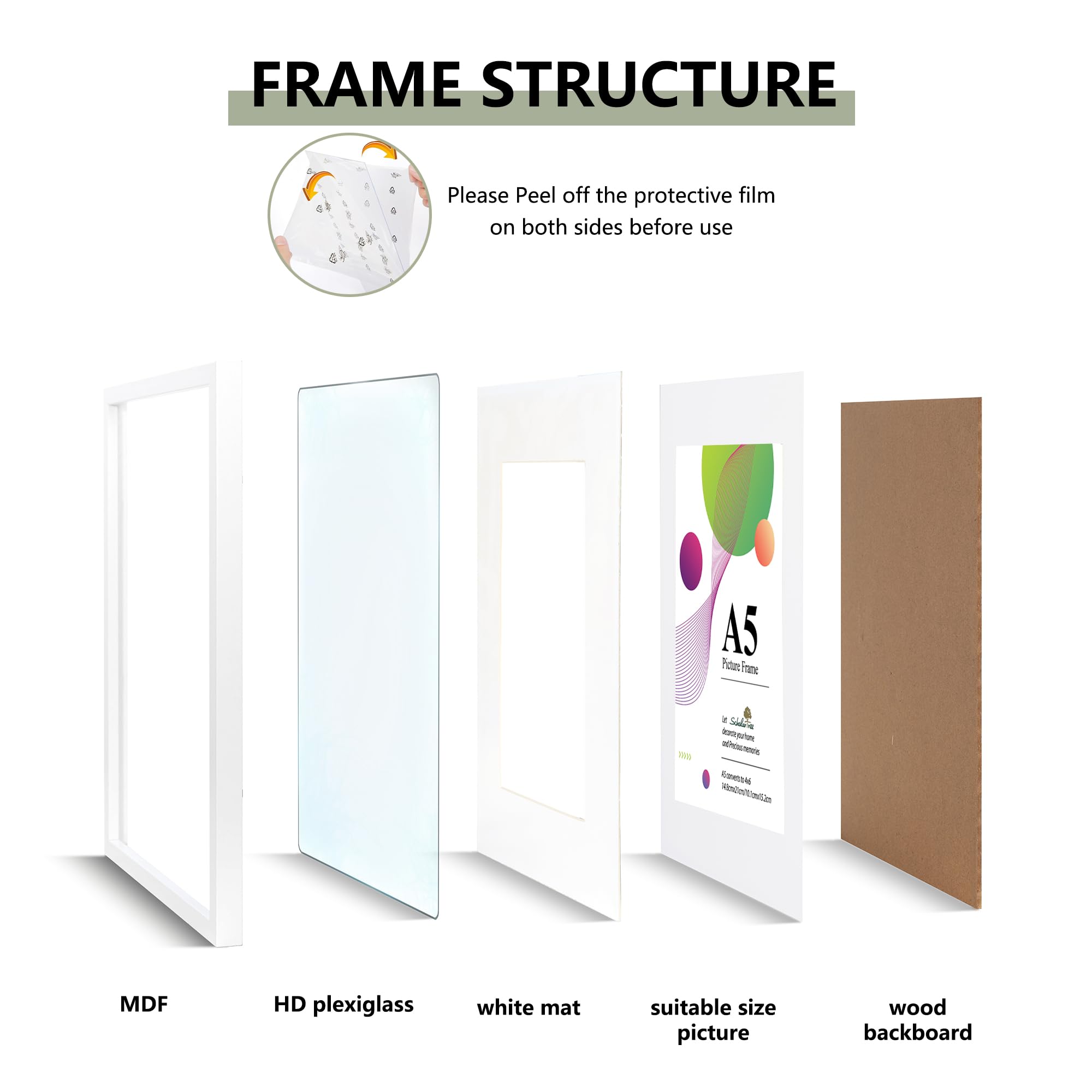 Scholar Tree A5 White Frame, 3 Pack A5 Picture Frame, White Picture Frames 21 X 14.8 cm, With Stand Tabletop or Wall Hanging - Image 4