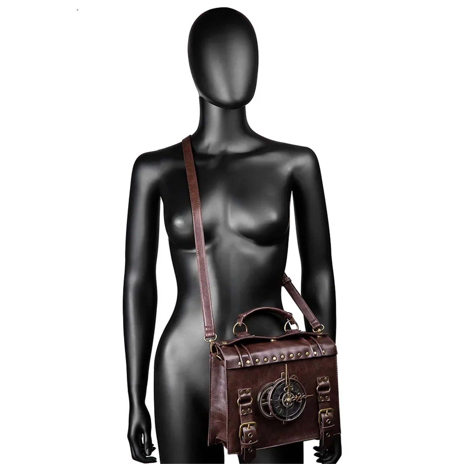 skórzana saszetka, Zegar Gear Crossbody Torby Retro Messenger Gotyckie torebki na ramię Listonoszka Etui telefon