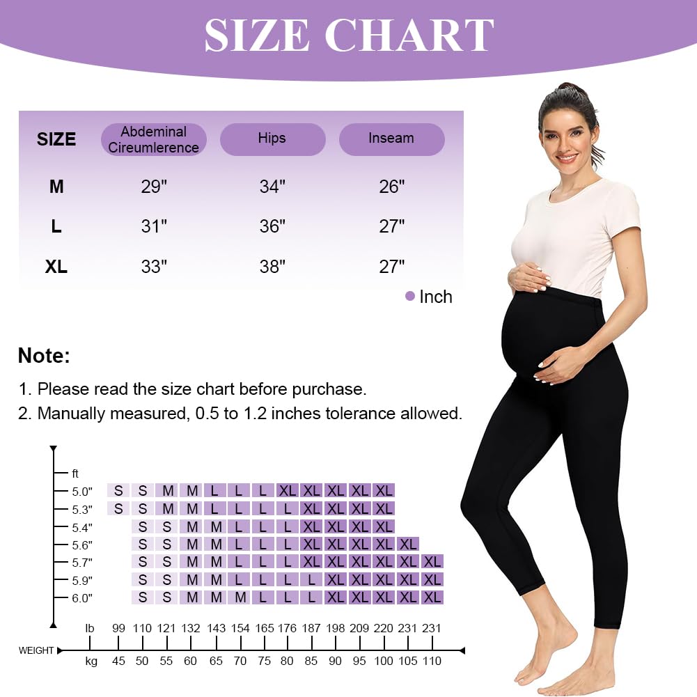 Aomig Legging de Grossesse pour Femme, 2PCS Noir Legging Grossesse Maternité, Soutien Post, Pantalon de Grossesse Femme Leggings Longs de Grossesse en Polyester(XL)