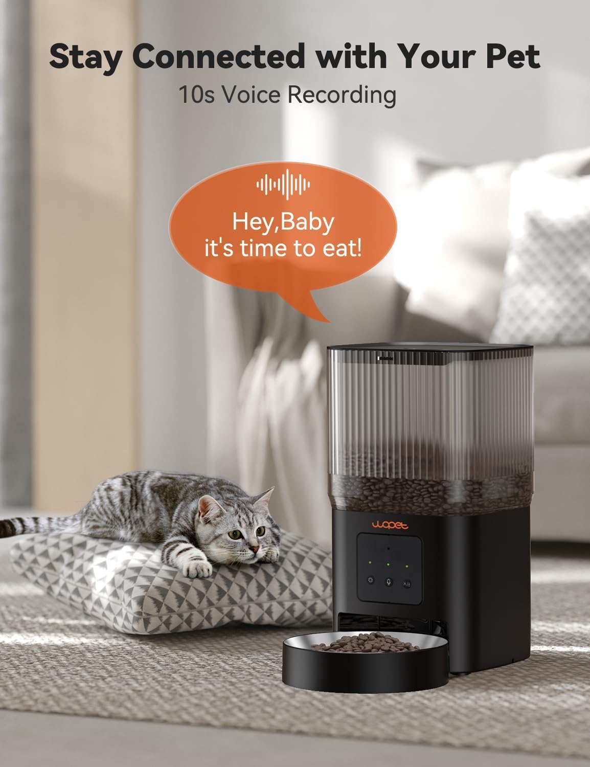 WOPET Automatic Cat Feeder, 5G WiFi Smart Pet Feeder for Dogs and Cats with APP Control, Low Food Sensor, 10s Voice Recorder, Up to 10 Meals Daily, Dual Power Supply, Timed Dog Food Dispenser - image 4