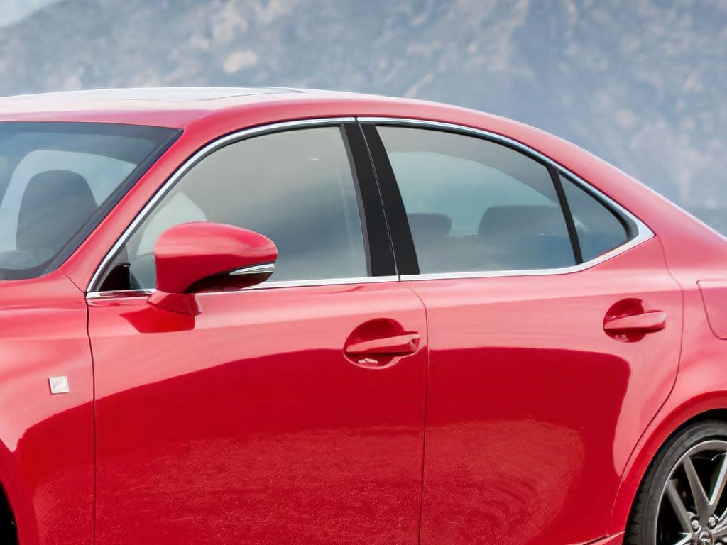 Rvinyl Pillar Post Pre Cut Window Trim Kits in Gloss Black Compatible with Lexus is 2014-2017 - Adhesive Backs