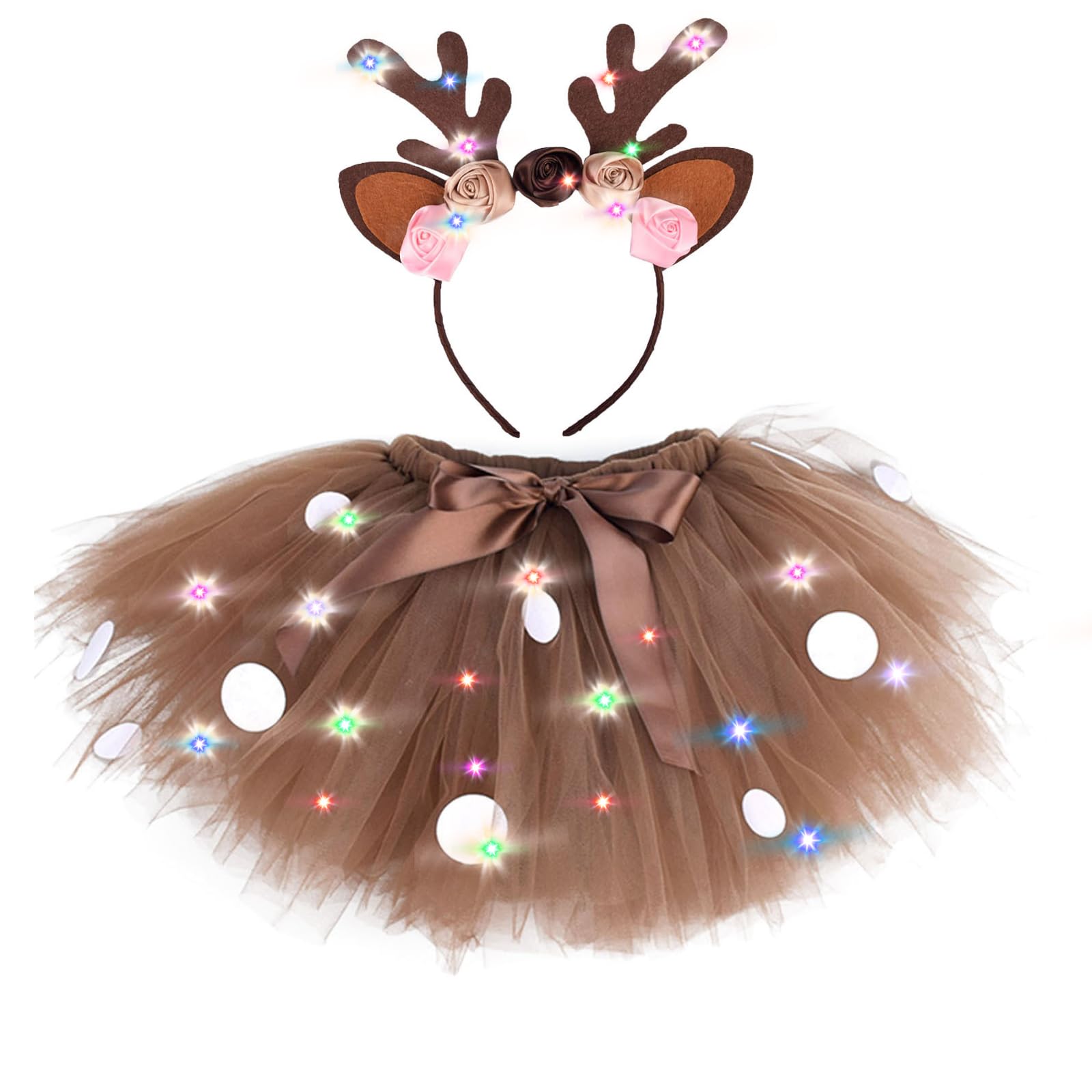 Hifot Reindeer Costume Kids,Reindeer Antlers Headband Tutu Skirt Fancy Dress for Girls Halloween Costume Christmas Party Dress Up Outfit