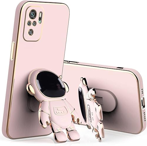 Funda compatible con Redmi Note 10s con soporte creativo de dibujos animados de astronauta rosa, Xiaomi Redmi Note 10s, funda de silicona a prueba