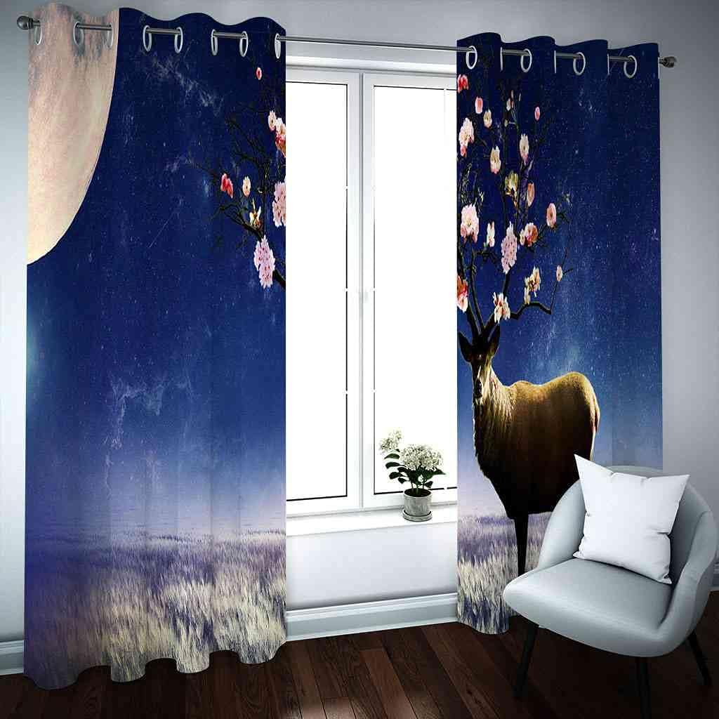 Modern Blackout Curtains with Eyelet 3D Printed Thermal Insulated Window Treatments Sika Deer Living Room Bedroom Window Drapes 2 Panel Set 72" X 108" (2XW66"xL90")