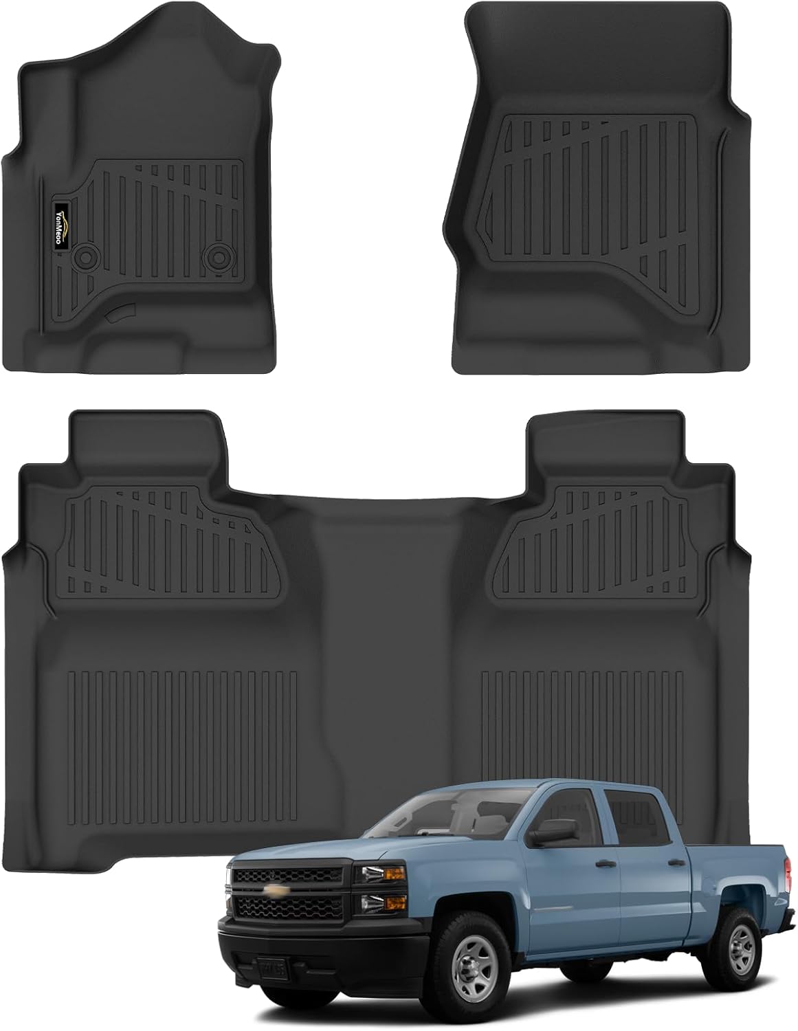 Floor Mats for 2014-2018 Chevy Silverado/GMC Sierra 1500 Crew Cab & 2015-2019 Silverado/Sierra 2500 HD/3500 HD Crew Cab,All Weather TPE Floor Liners Custom Fit for Chevy Silverado Full Set Car Mats