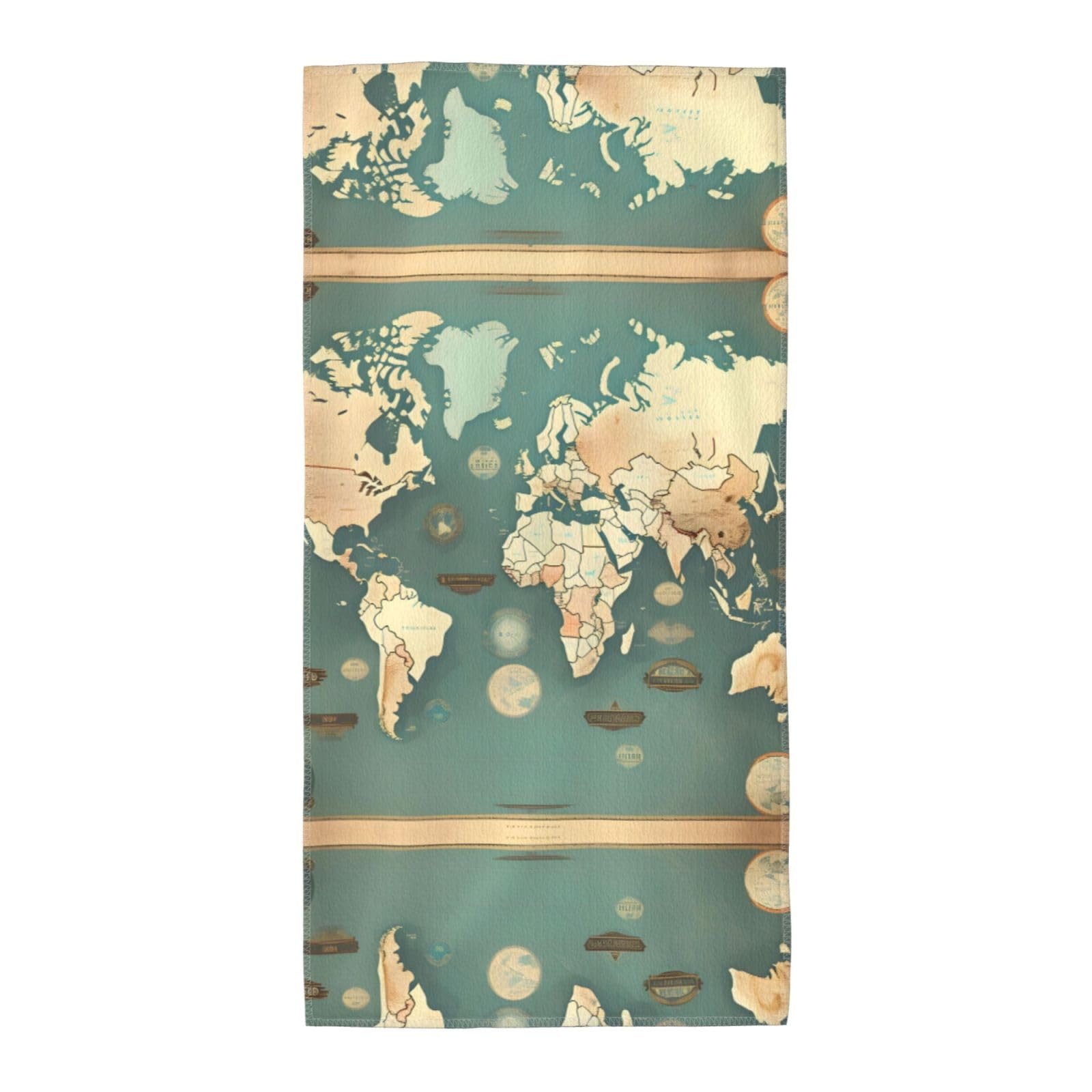SDEGTHO World Map Retro Fashion Printed Bath Towel High Water Absorption For Hiking Trip