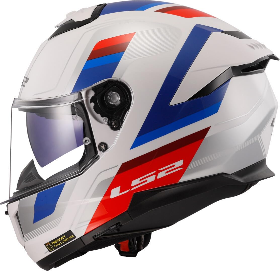 LS2 FF808 Vintage White Blue Red Dual Visor Ece22.06 Approved Full Face Motorcycle Helmet