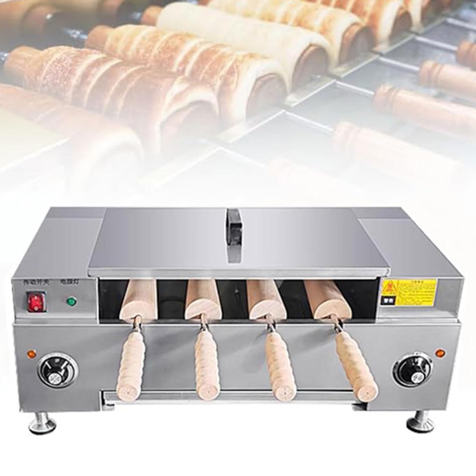 ZHJOPP Commercial Chimney Cake Roll Oven Maker, 3000W High Power Ice Cream Cone Grill with Digital Display for Toast, Waffle Making (Knob)