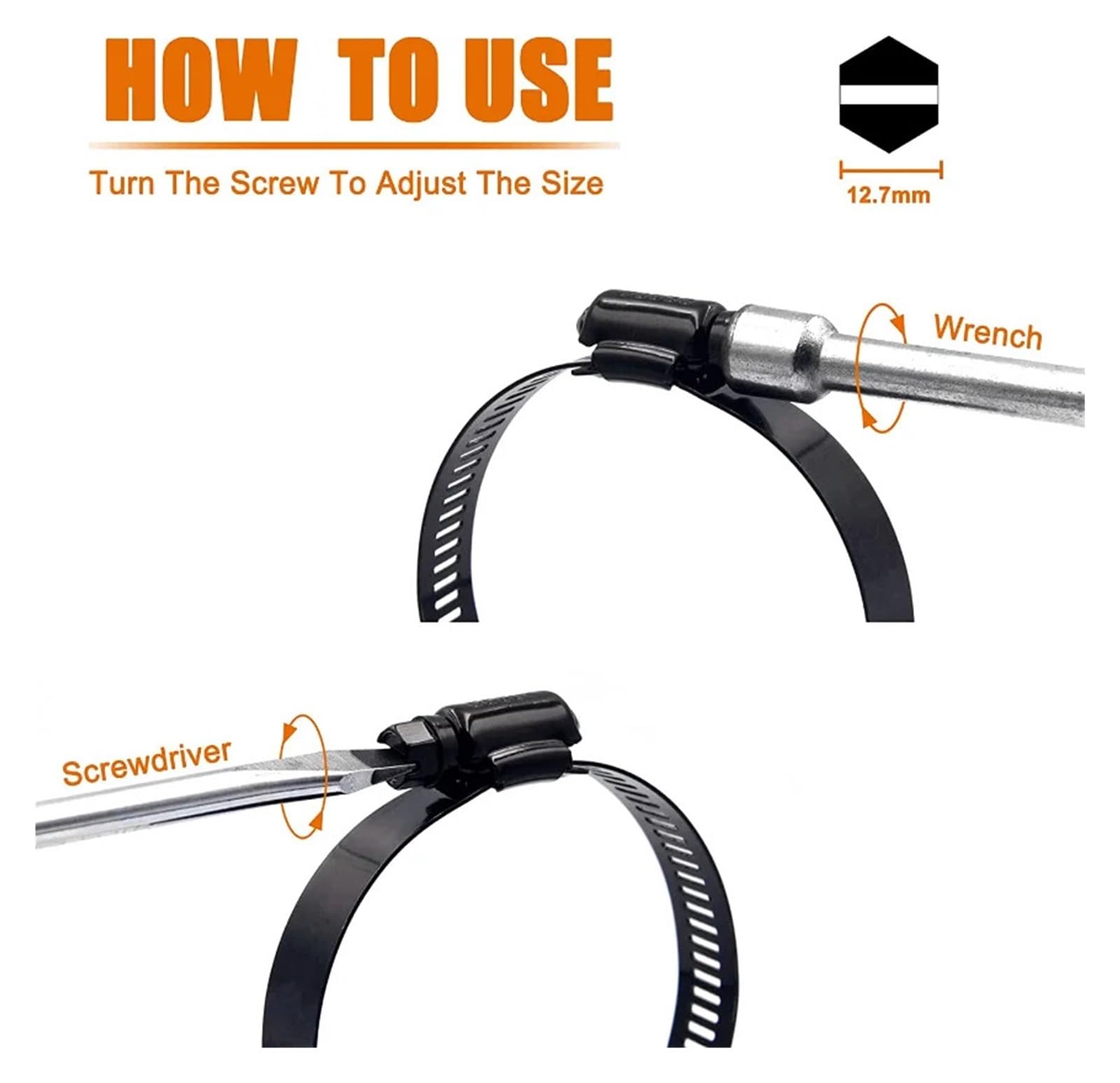 LoRier 10/20 Stück Schwarze Schneckenantriebs-Schlauchklemmen for 3/8 Zoll. Edelstahl-einstellbare Kraftstoffleitungs-Schneckengröße-Clip-Hoop-Schlauchschelle (Size : 10PCS 10-16mm)