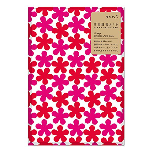 ミドリ 袋 片面透明袋 M 花柄 赤 18759006