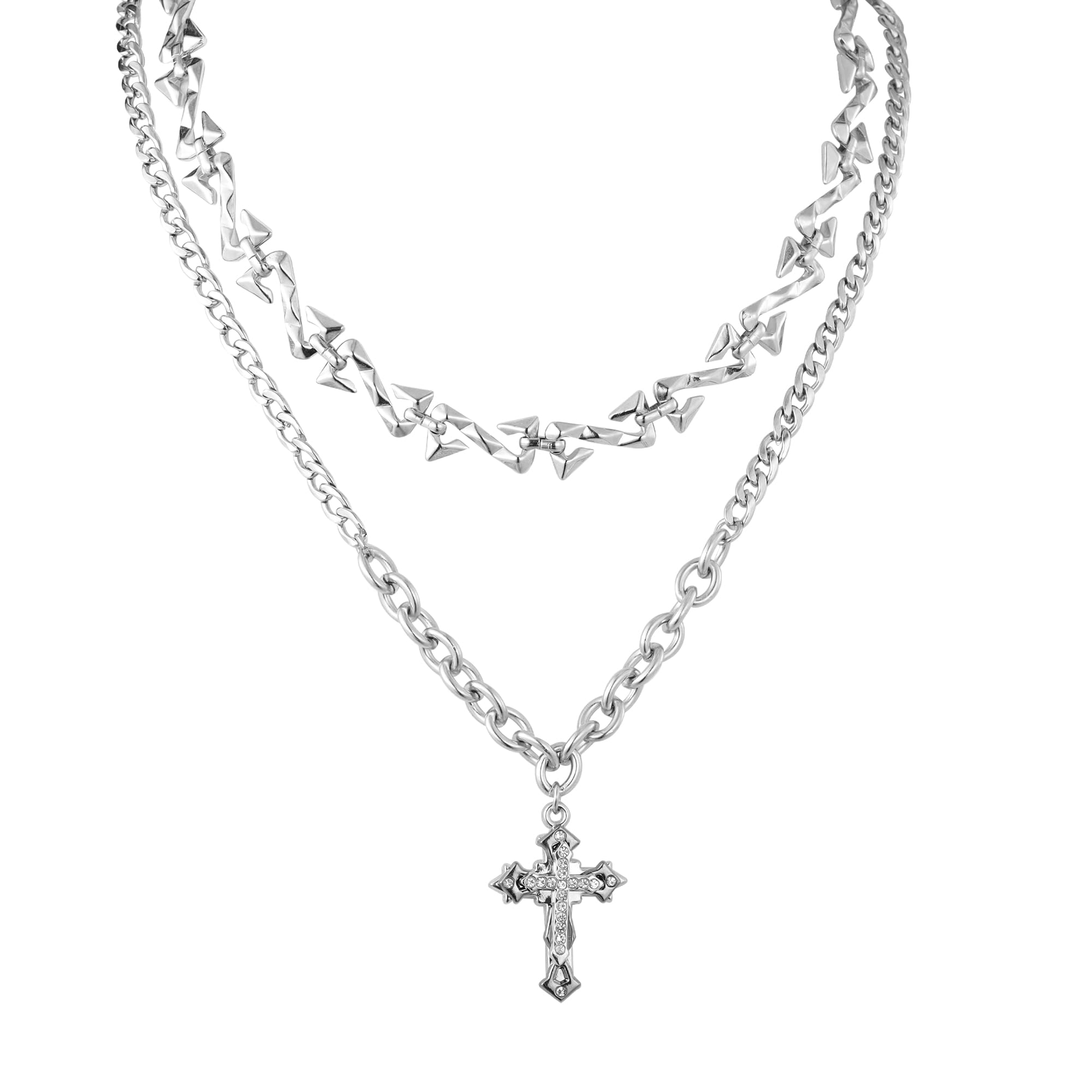 JAZTAKU Pearl Necklace Men Punk Spike Necklace, Cross Choker Necklace for Men Goth Y2K Jewelry