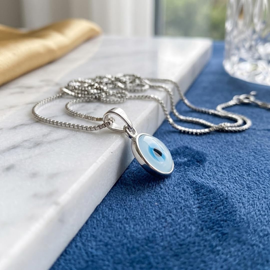 Parnika Exquisite Evil Eye Design Pendant in Pure 92.5 Sterling Silver for Girls and Women | Pendant Only | Gift for Her | With Certificate of Authenticity | Chandi Dollar Locket | (Round Plain) 4