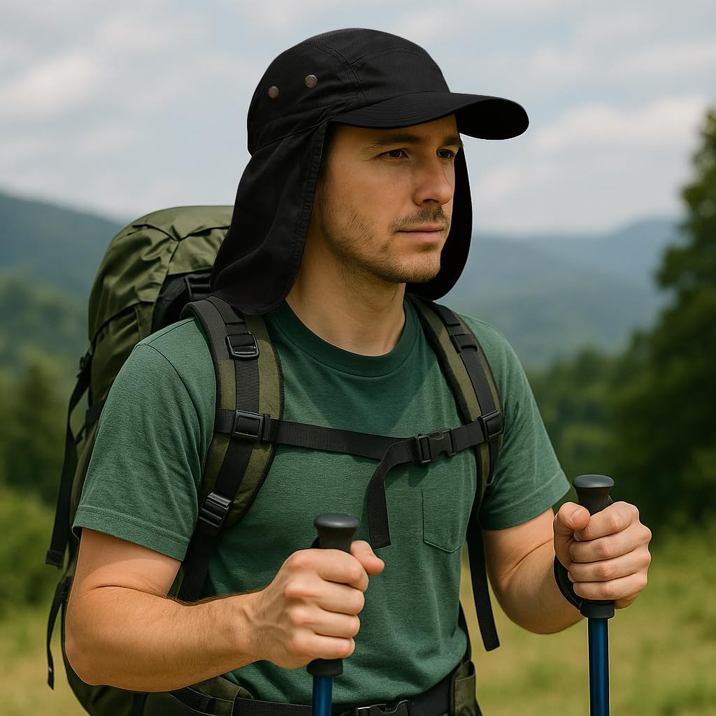 Men's UV Sun Protection Cap Foldable Quick Dry Lightweight with Neck Flap Cover Visor Hat - Image 5