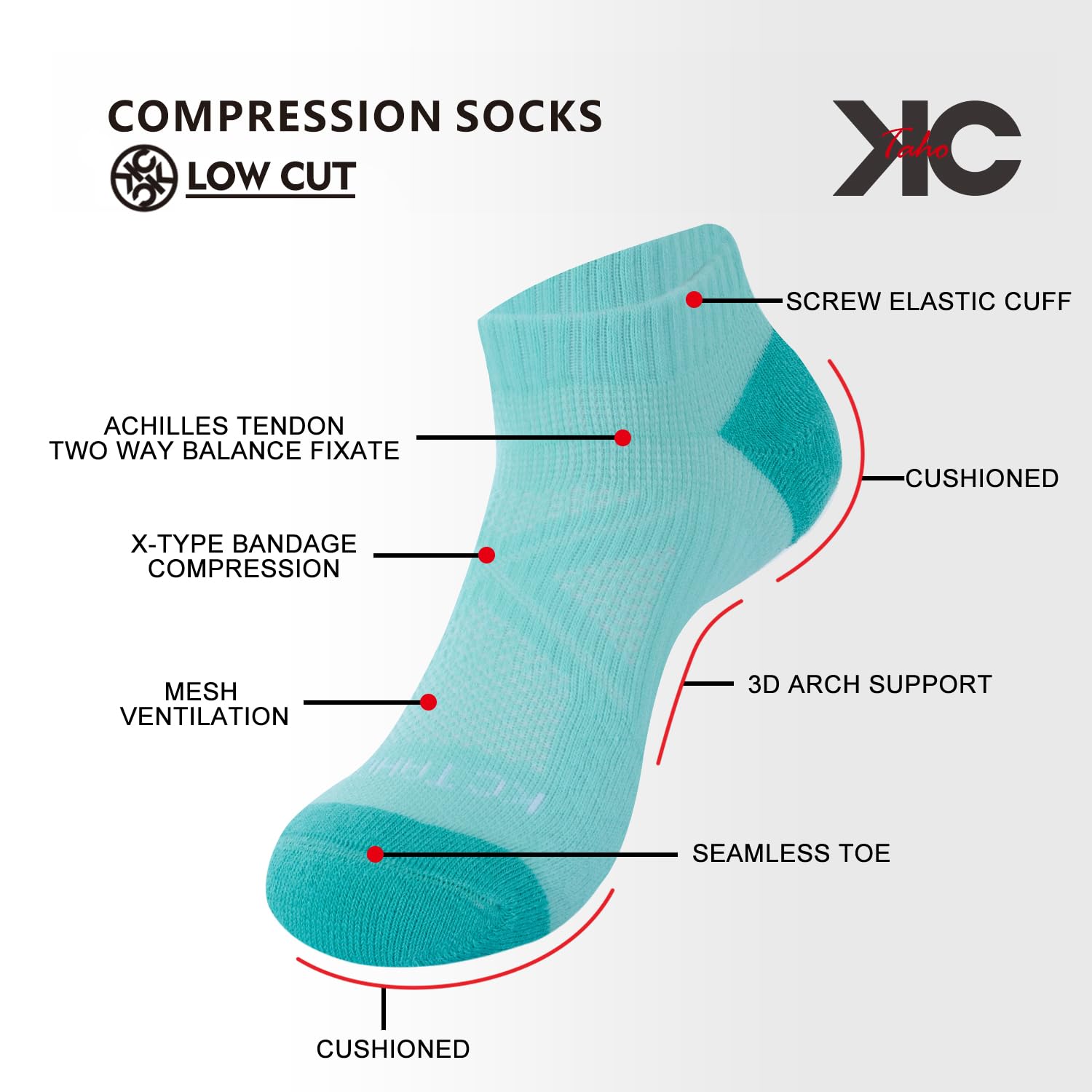 KC-TAHO Anti-odor Low Cut Ankle Socks For Men & Women (4 Pairs) Cushioned Arch Support Socks