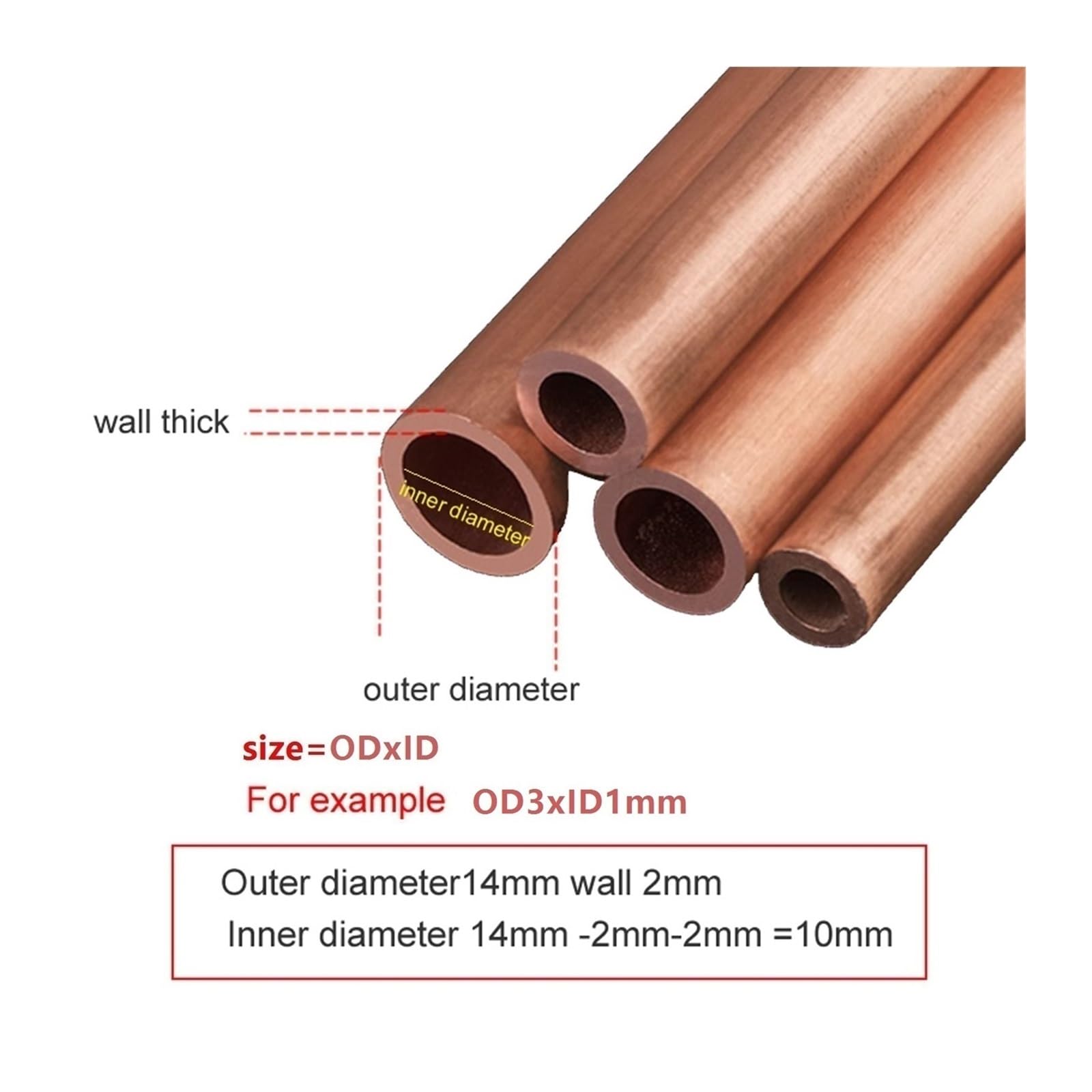 Tubo di rame decorativo rotondo cavo senza saldatura fai da te, quantità 1 pezzo, lunghezza 500 mm(OD 16 x ID 14mm)