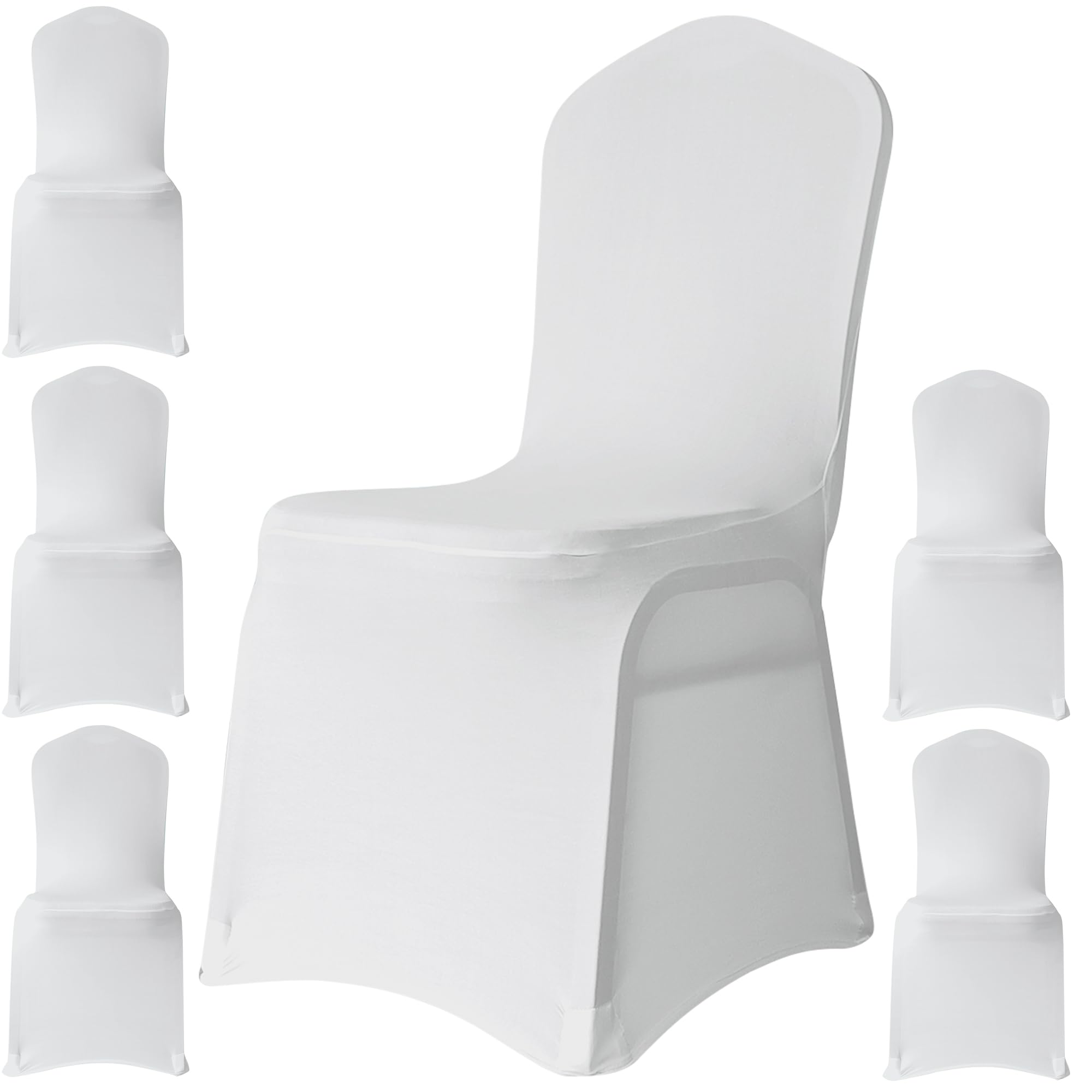 WedDecor Wedding Chair Covers Spandex Stretch Slipcovers, White, Set of 6