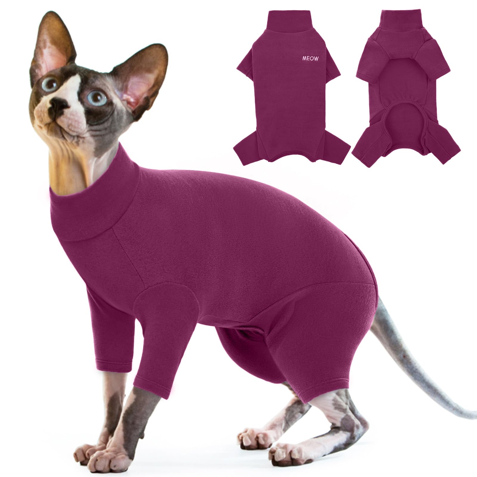 Cat Winter Coat, Cat Surgical Recovery Suit with Legs Fleece Vest(Purple, XL)