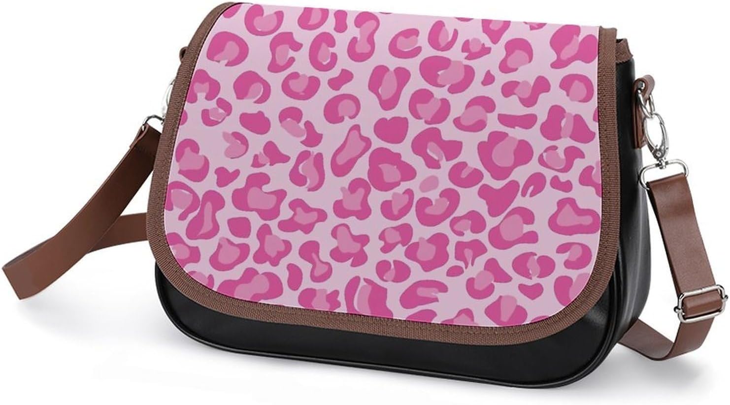 Pink Leopard PrintWomen's Faux Leather Crossbody Bag, Waterproof Wrinkle-Resistant Shoulder Bag with Detachable Strap, Large Capacity Casual Handbag, Fashion Daily Purse for Shopping Work Dating, Idea