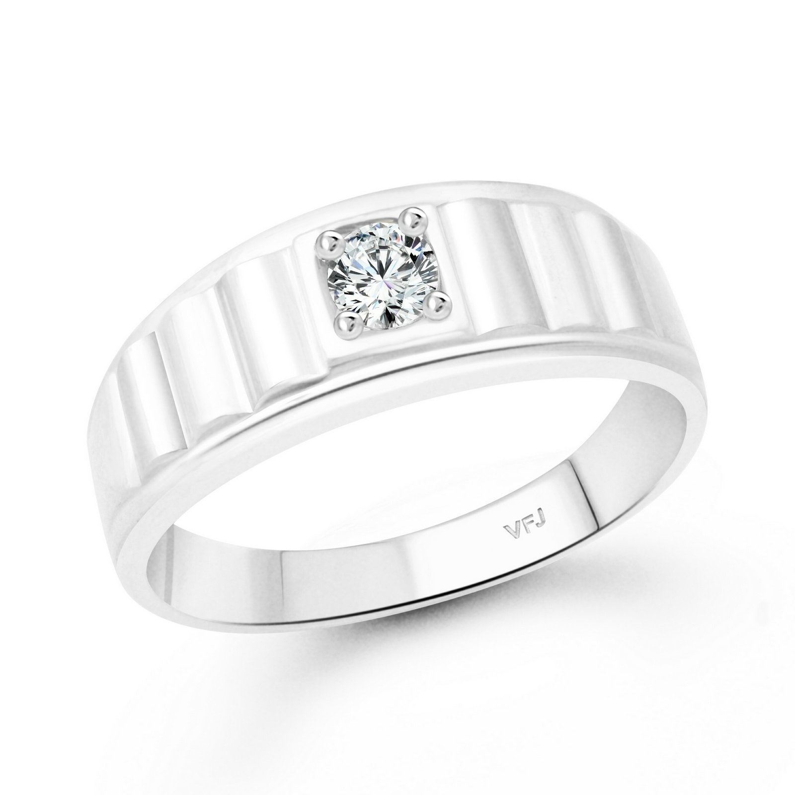 Simple Solitaire Band CZ Rhodium Plated Alloy Gents Ring for Men and Boys -[VFJ5057FRR]-image-48