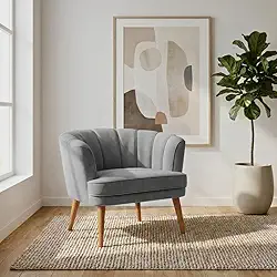 Poltrona Cadeira para Sala de Estar Confortável Tecido VeludoMOBLAN decor (Cinza)