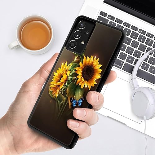 Miniatura 6 de Funda compatible con Samsung Galaxy A32 4G, diseño de girasoles de mariposa azul, 1 funda de alta definición a prueba de golpes, antideslizante,
