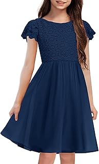 Summer Flower Girls Vintage Lace Chiffon A-Line Semi Formal Wedding Birthday Dress for 6-12 Years Kids