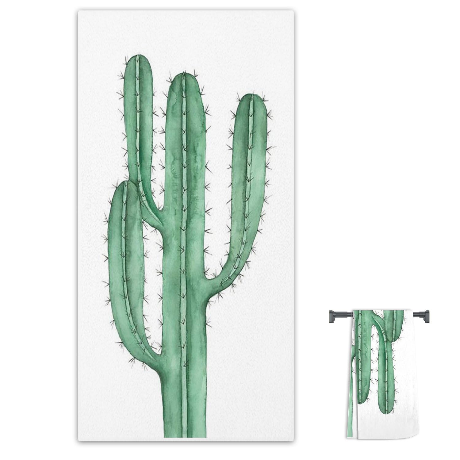 Nudoraw Cute Cactus Green Hand Towels Super Soft and Absorbent Tea Towels 38 X 76 cm Shower Towel Home Decor Quick Dry Hand Towel for Bathroom for Kitchen Bathroom Gym Housewarming Gift