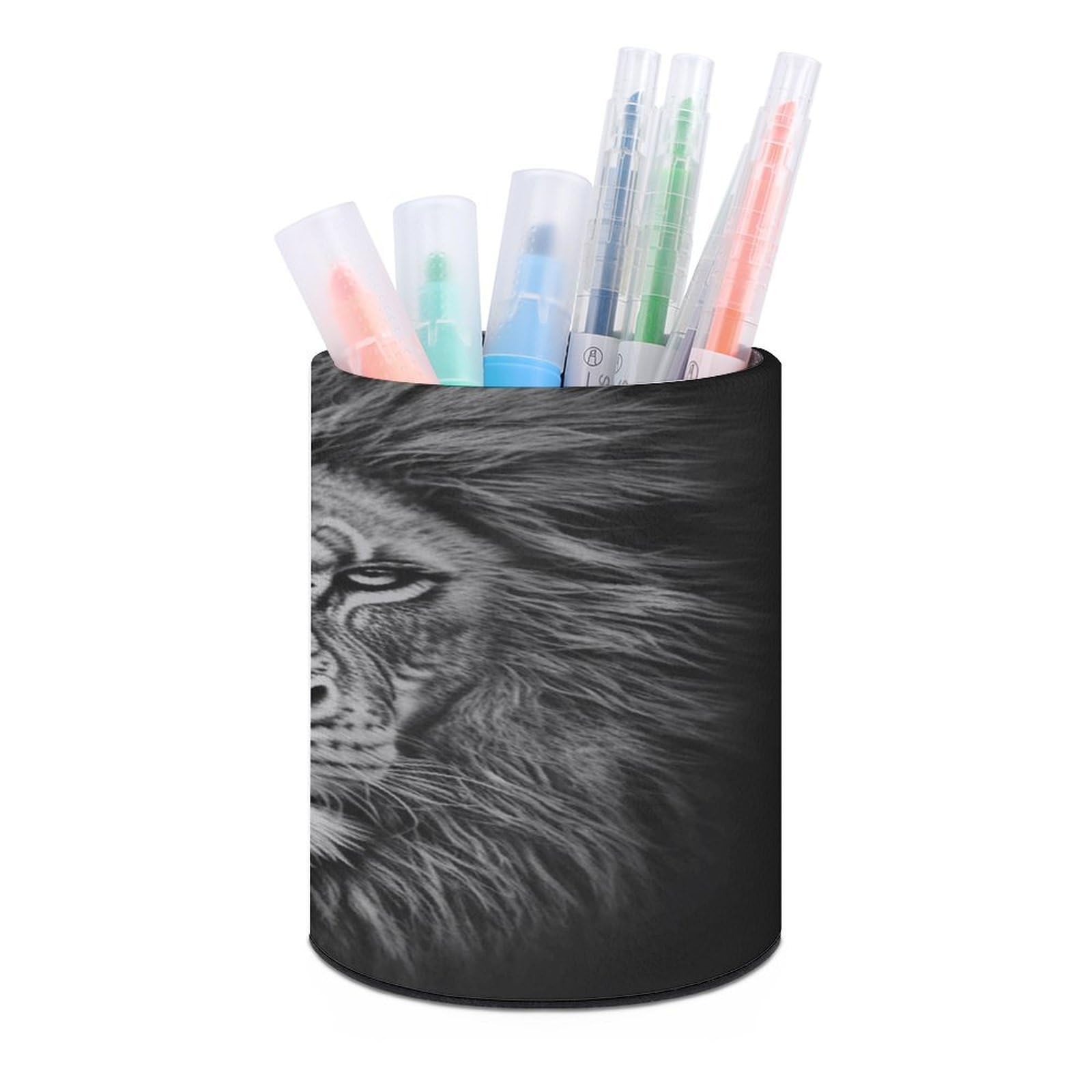 VstaDank Black And White Lion Head Pen Holder for Desk Makeup Brush Holders Stylish Pen Cup Cute Pencil Cup Round Pencil Holder Decor Brush Scissor Holders for Multifunctional Office Supplies