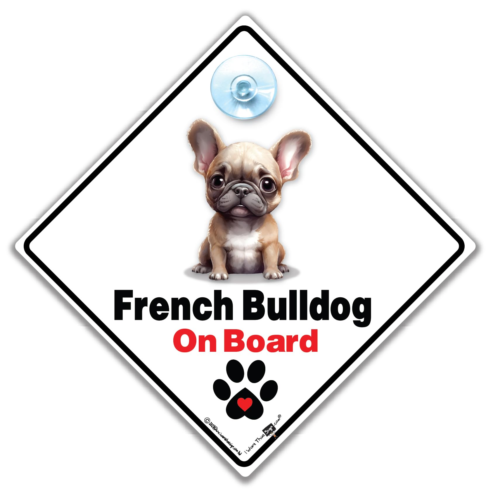 Iwantthatsign.com White French Bulldog On Board Sign, French Bulldog Car Sign, Frenchie Dog Car Sign, French Bulldog Dog Breed Vehicle Sign 14Cm X 14Cm