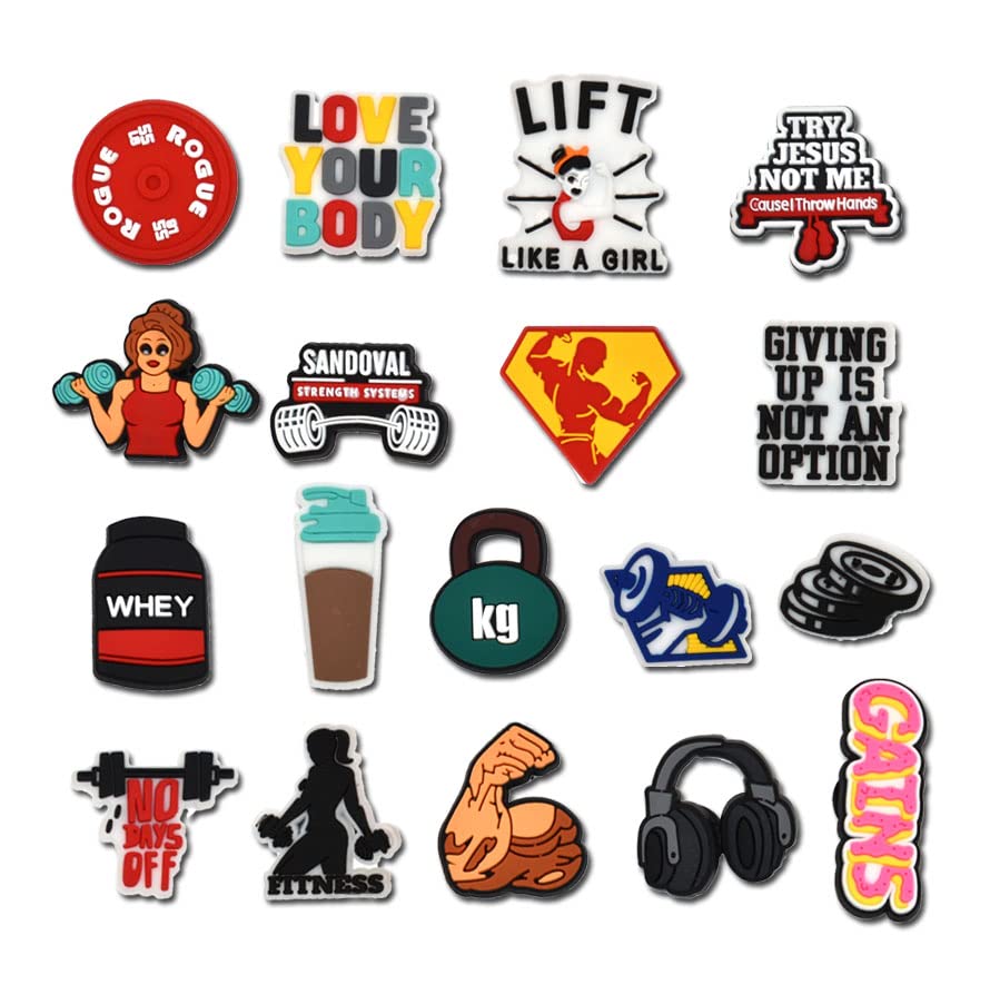 SHINQEAR18Pcs Gym Police Fitness Shoe Charms Sport Shoe Decoration Charms,Shoes Accessories for Bracelet Wristband Men Women Gift for Birthday Party Holiday