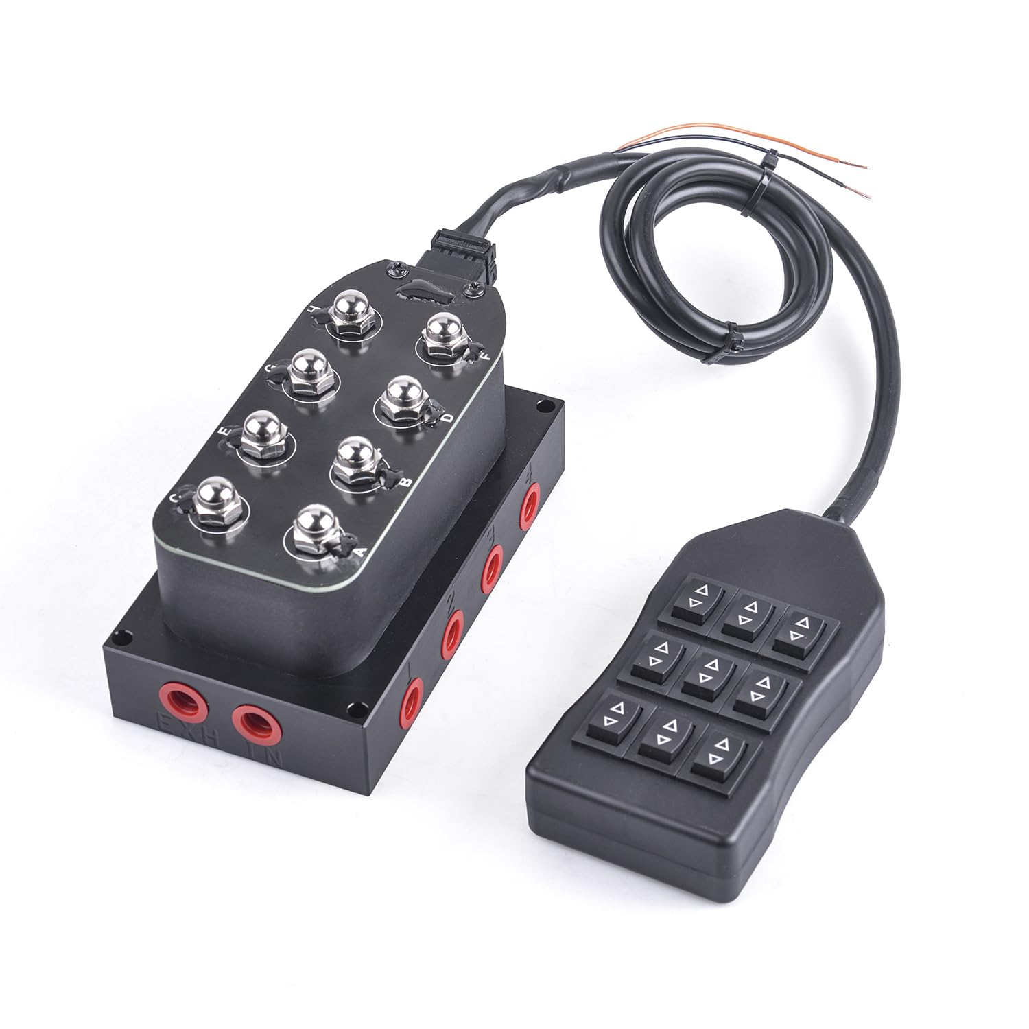 Photo 1 of 12V Air Ride Suspension Manifold Kit with 8 Air Ride Solenoid Valves, with 1M 9-switch Wired Remote Controller Can be used for Air Bag inflation and deflation