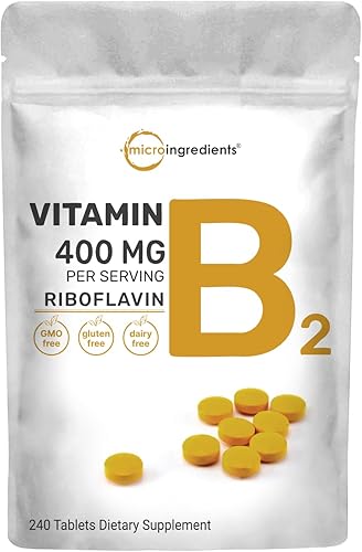 Micro Ingredients Riboflavina Vitamina B2, 400 mg por porción, 240 mini tabletas | Suplemento esencial de vitamina B | Vitaminas B para la