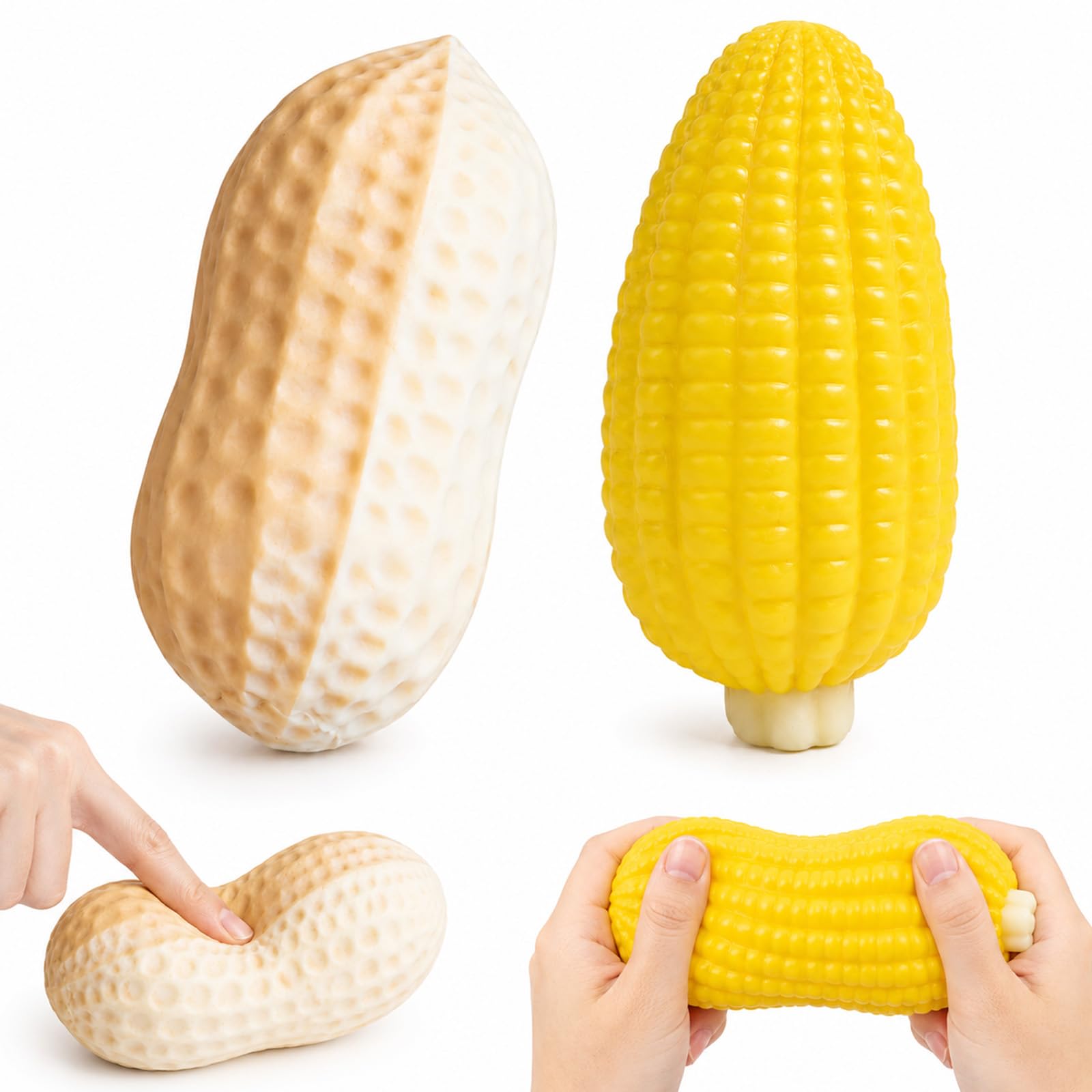 2Pcs Peanut Squishy, Corn Squishy, Lifelike Fidget Set for Desk & Travel