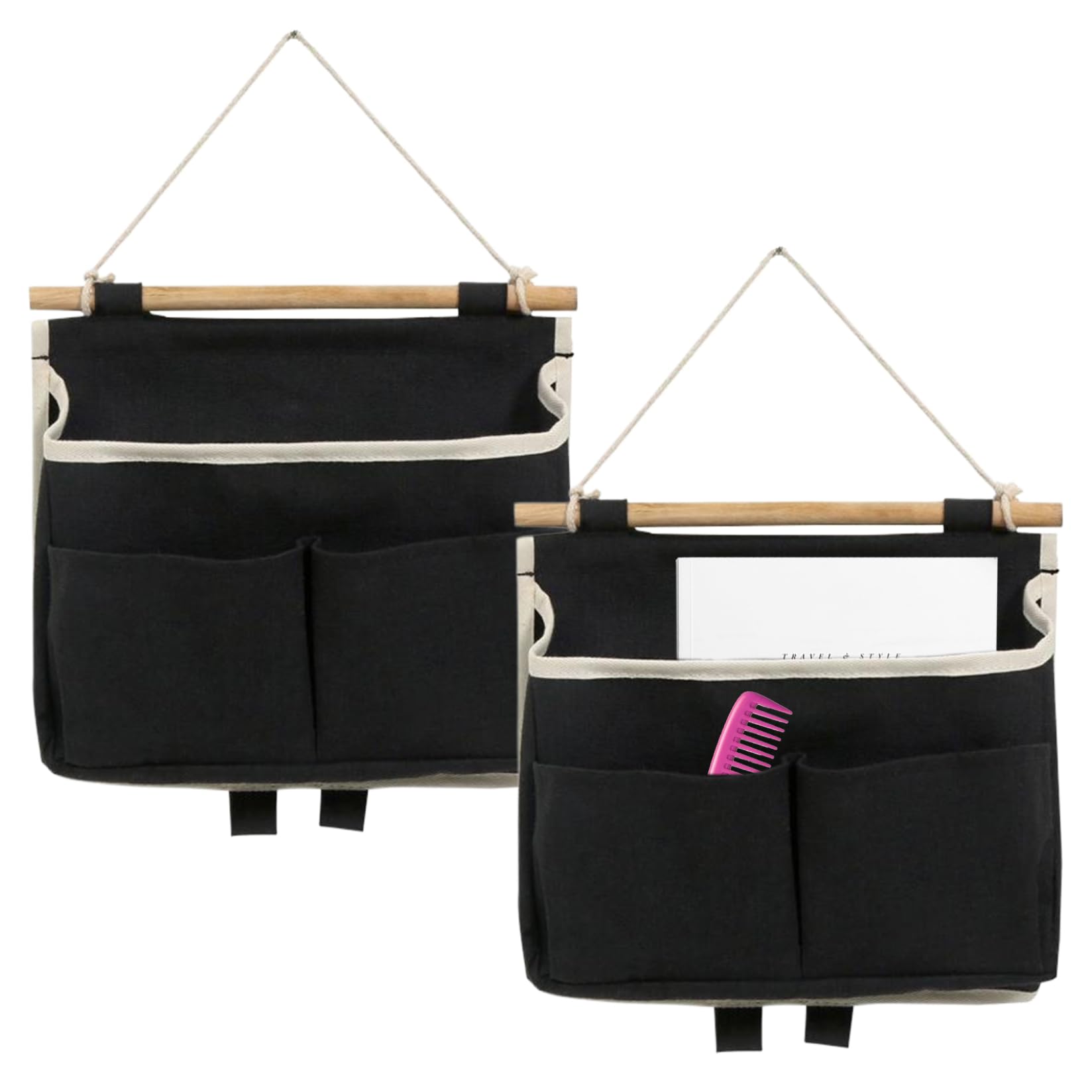 Takingup 2*Black Hanging Pocket Organizer, 2Pcs Hanging Wall Storage Basket Organizer With Hooks Waterproof Pouch For Closet Door
