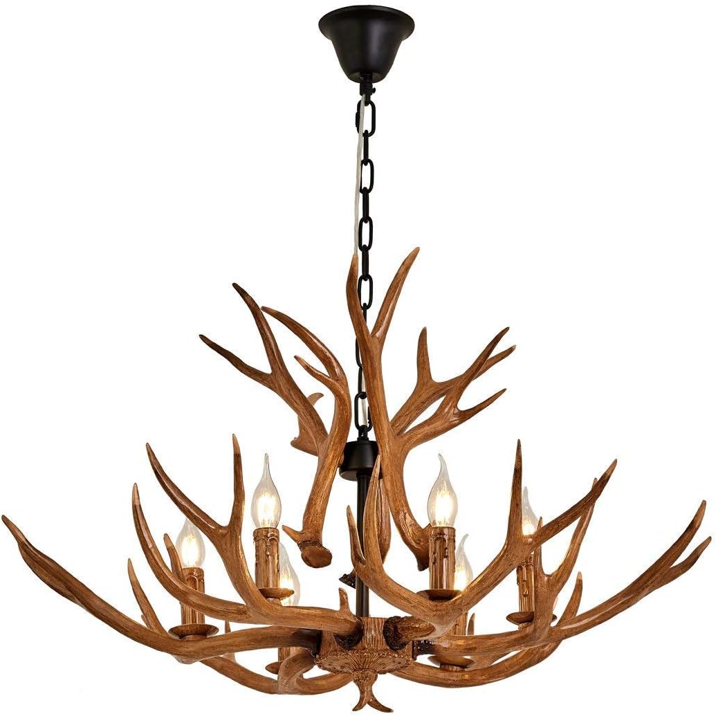 RF AEA Antler Chandelier, Faux Antler Ceiling Light Vintage Style Chandelier, with 6 Spiral Lamp Holder of E14, Rustic Hanging Lights for Dining Room, Living Room,Bar,Cafe,8688-6