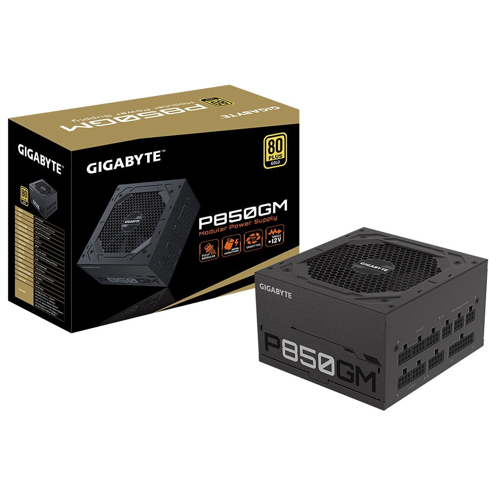 GIGABYTE P850GM V2, 850W, 80 Plus Gold Certified, 120mm Smart Hydraulic Bearing (HYB) Fan, Fully Modular Power Supply - Black
