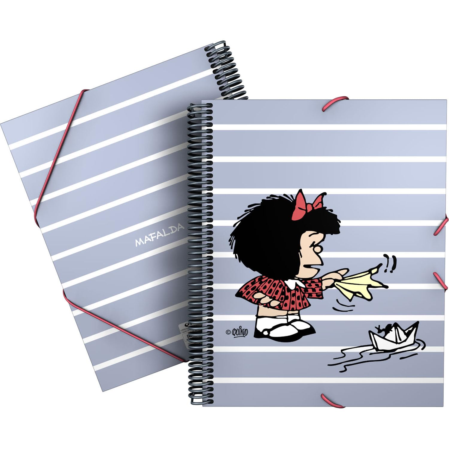 Grafoplas - Folder A4 Plastic Sleeves, Flexible Covers, Spiral PVC, 30 Polypropylene Linings, Mafalda Boat, Maxiplas, Perfect School Supplies for Archiving Documents