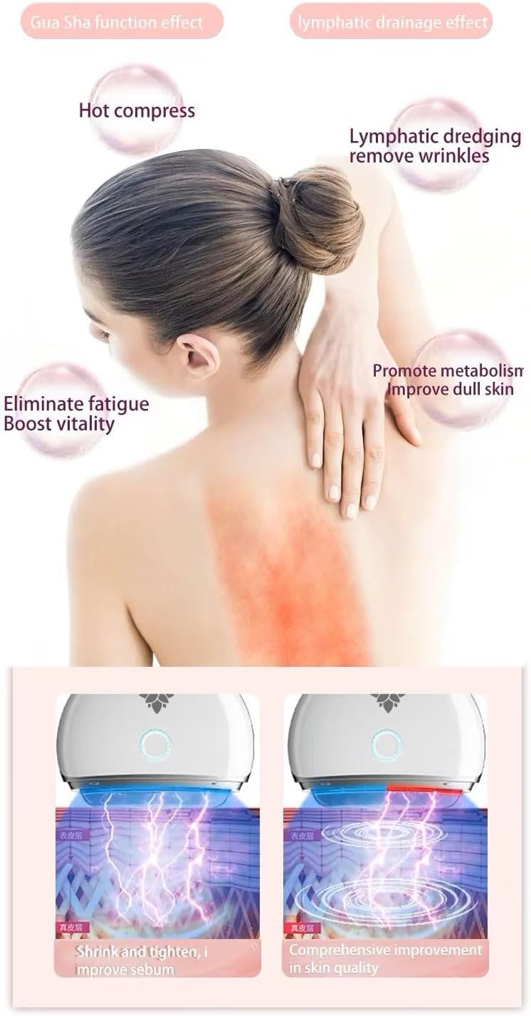 Face & Full Body Deep Heat Massager Skin Care Therapy Sculpting Metal Scraper – Firming and Red/Blue/Violet Lights Relieve Muscle Tension – Thigh, Neck, Arms, Feet, Legs