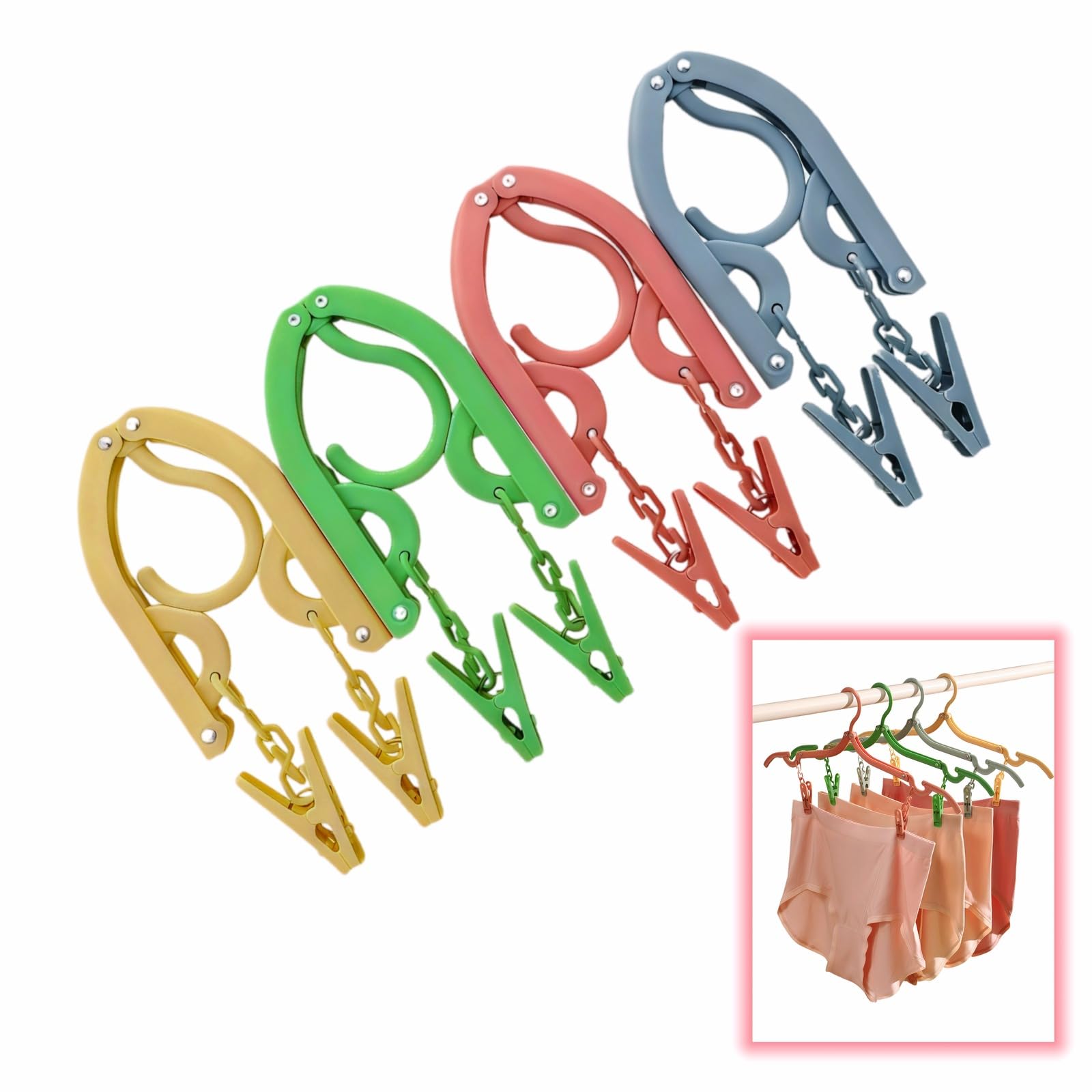Foldable Hangers 4 Pack - Travel Hangers Collapsible Space Saving, Non-Slip Clothes Hangers with Removable Clips for Suitcase, Camping, Business Trips