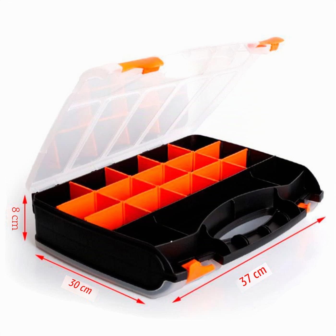 AC - Caja para organizar de plástico de 37 x 30 x 8 cm con 2 Compartimentos y asa. Organizador de Herramientas para hogar o Trabajo. Maletín para almacenar y Transportar Herramientas