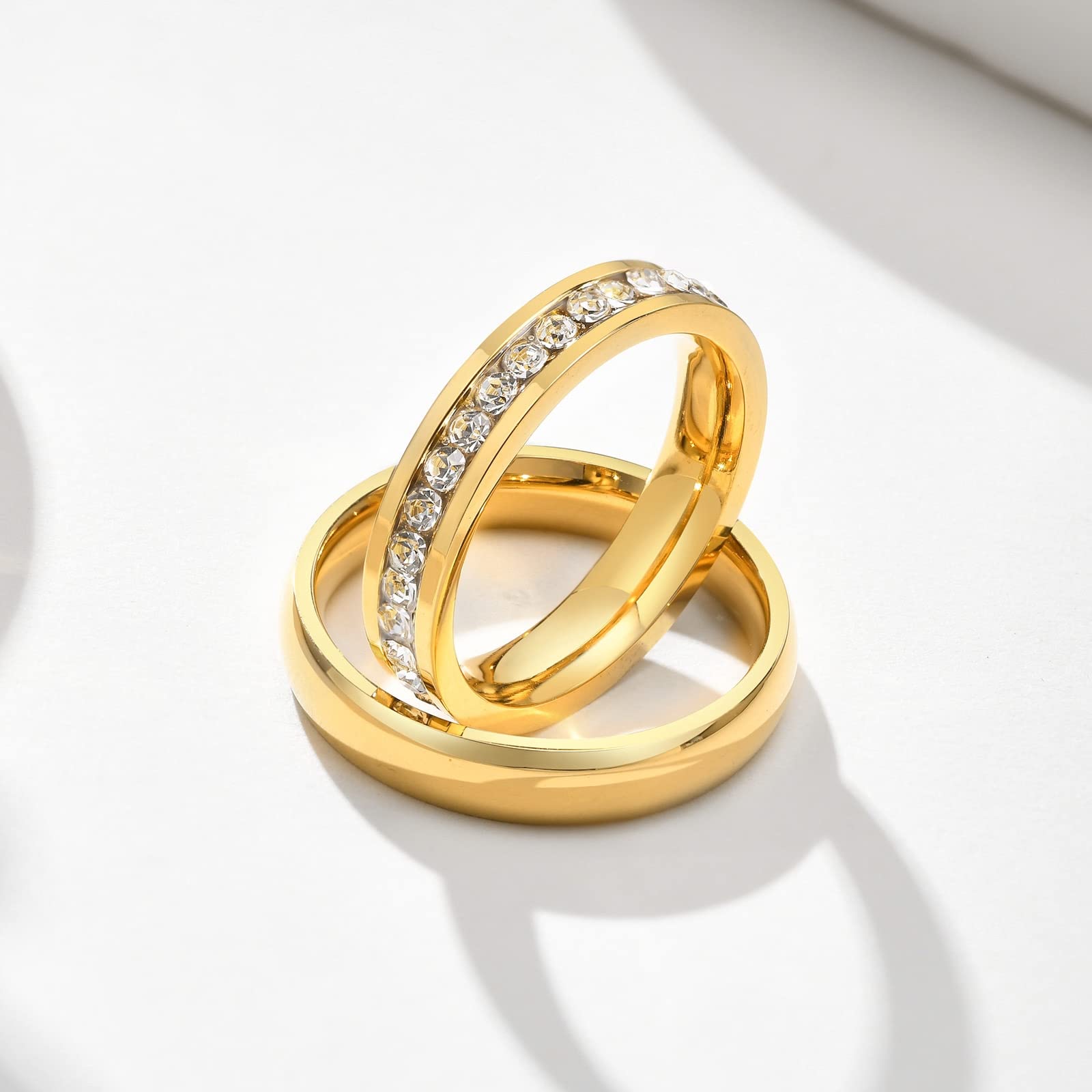 Feng Shui， Individueller Ring für Damen und Herren, Ehering-Set aus Edelstahl für Paare, Größe L 1/2 bis Z 1/2, 4 mm Goldring mit Zirkonia