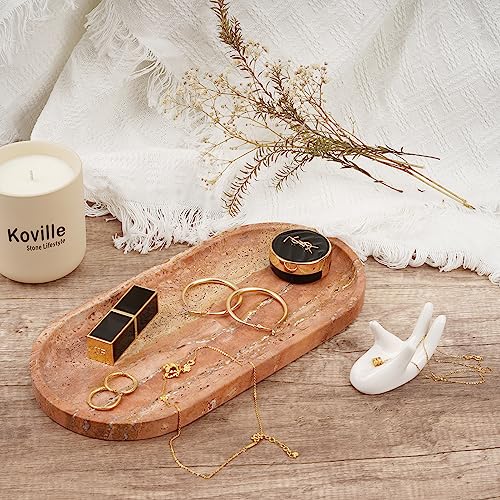 Image of Koville Turkish Natural Travertine Tray, 12 inchx6 inch Vanity Decorative Marble Wabi Sabi Decor for Home, Countertop Organizer, Catchall for Perfume, Candles, Jewelry Dish