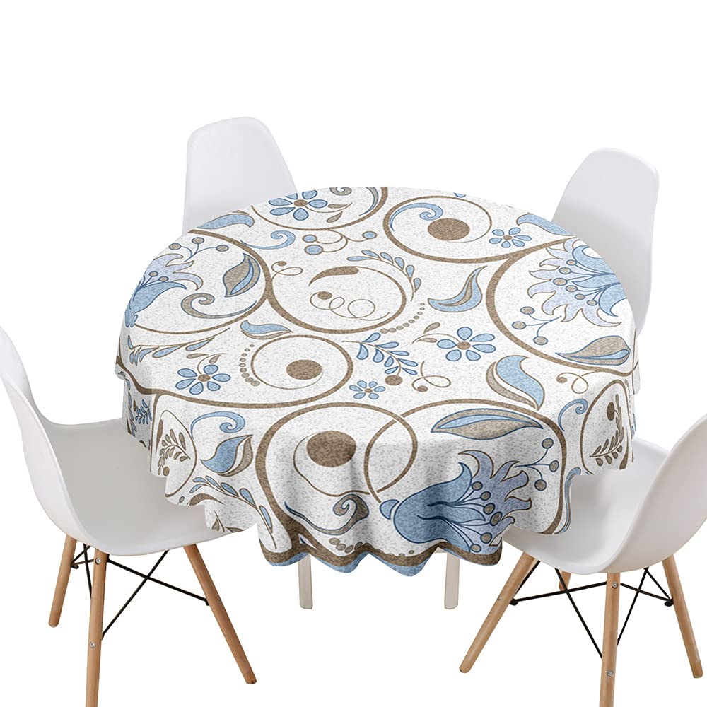 Morbuy Floral Round Tablecloth For Circular Table, 3D Retro Waterproof Table Cloths Stain Resistant Dust-Proof Wipeable Table Cover For Home Party Kitchen Dinning (,Diameter 90Cm)