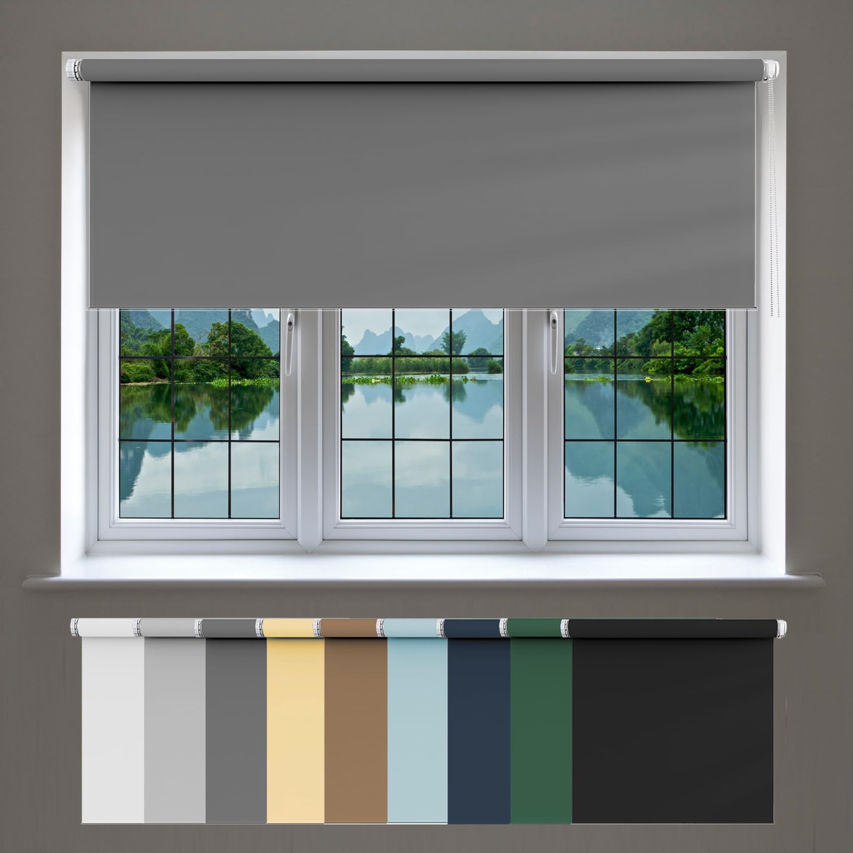100% Blackout Blind 55 x 220 cm, Thermal Insulated,UV Protection Vision Curtains, Easy To Install On No Drill, for any Room, Dark Grey — image 1