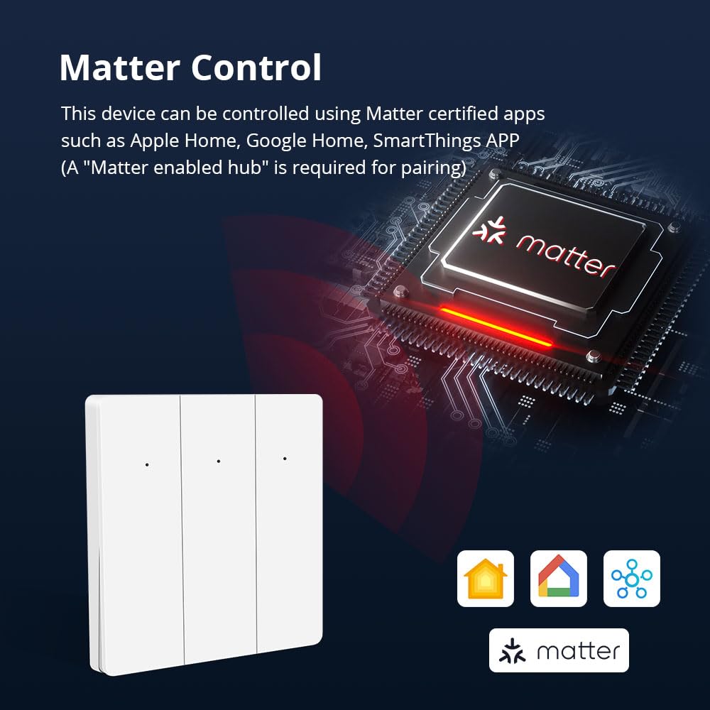 Matter over WiFi Smart Light Switch, Smart Push Button Switches for Lights Work with Homekit Smartthings Google Home App - Image 2