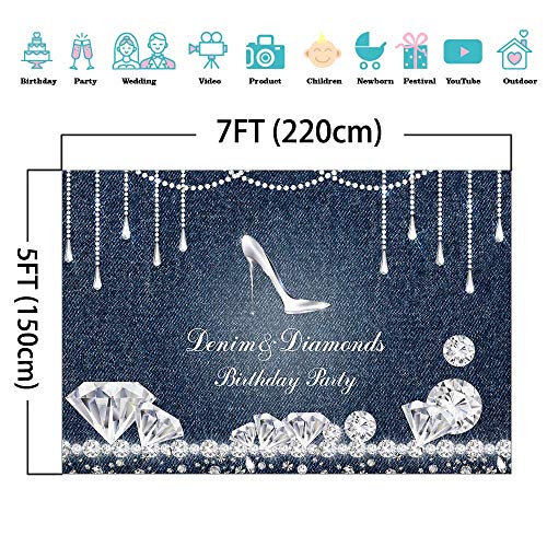 Mocsicka Denim And Diamonds Birthday Party Backdrop High Heel Birthday Background 7X5Ft Vinyl Birthday Party Banner Supplies Event Decoration #TOP2